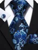 Black Blue Floral Silk Tie Handkerchief Cufflinks Set sold by Barrywang