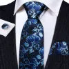 Black Blue Floral Silk Tie Handkerchief Cufflinks Set sold by Barrywang