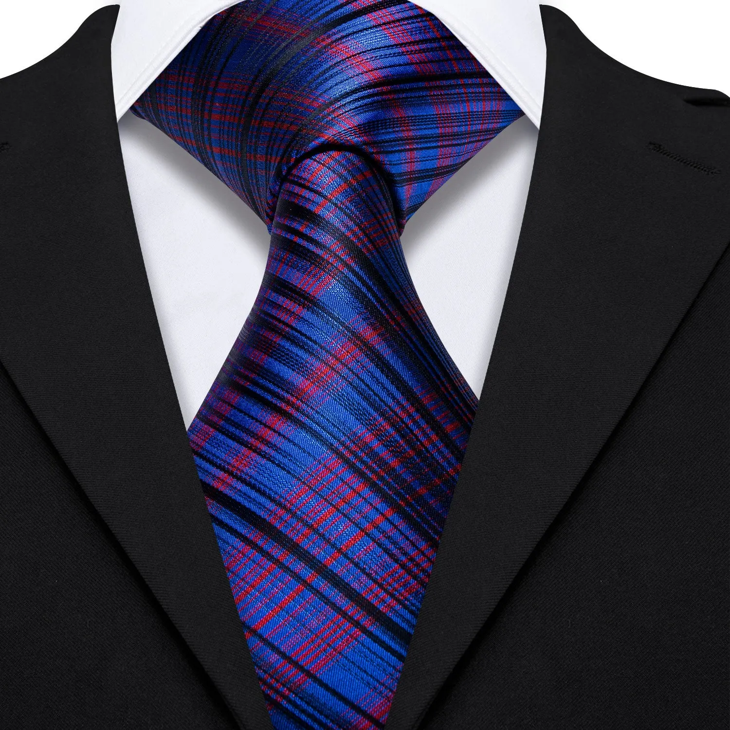 High Gloss Navy Blue Red Stripe Tie Pocket Square Cufflinks Set sold by Barrywang product image thumbnail 2