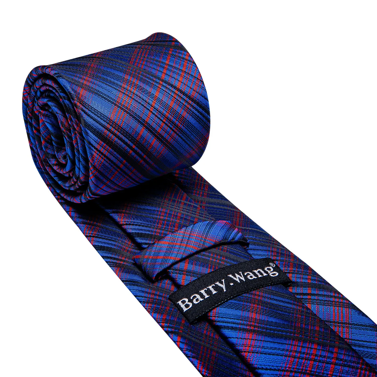 High Gloss Navy Blue Red Stripe Tie Pocket Square Cufflinks Set sold by Barrywang product image thumbnail 5