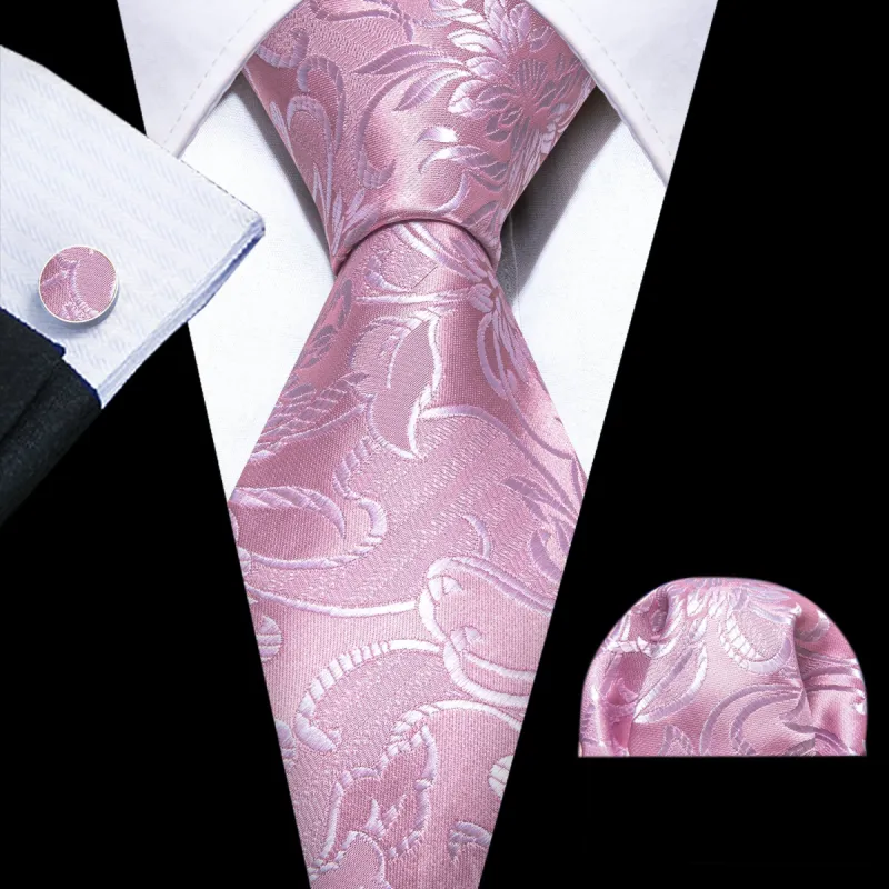 Pink Peony Floral Silk Tie Pocket Square Cufflinks Set sold by Barrywang