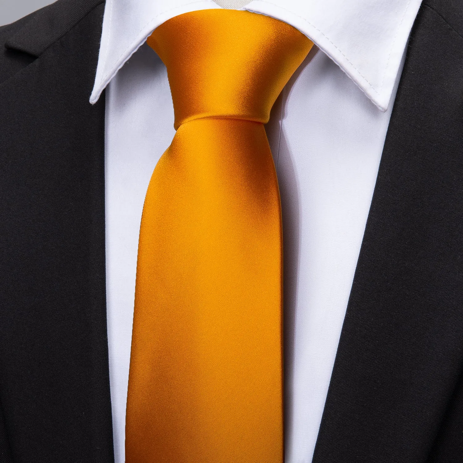 Solid Light Orange Necktie Handkerchief Cufflinks Set sold by Barrywang product image thumbnail 3