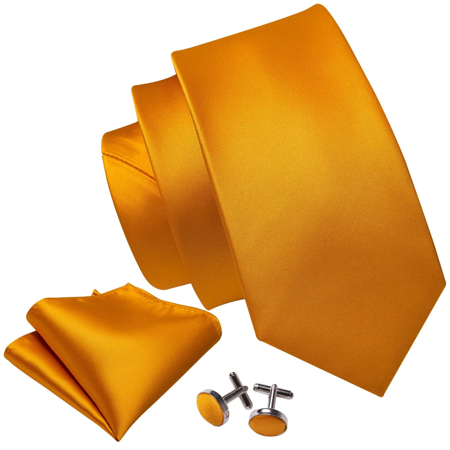 Solid Light Orange Necktie Handkerchief Cufflinks Set sold by Barrywang product image thumbnail 4