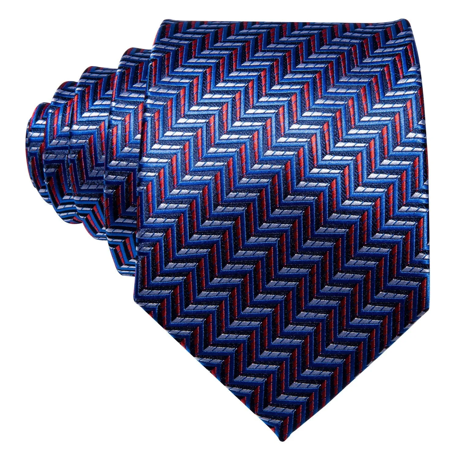 Navy Blue Red Striped Silk Fabric Tie Hanky Cufflinks Set sold by Barrywang product image thumbnail 4