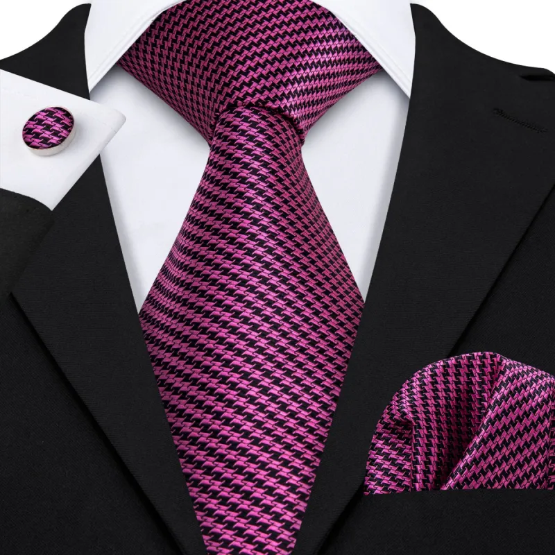 Barry. Wang Purple Houndstooth Silk Fabric Tie Hanky Cufflinks Set sold by Barrywang
