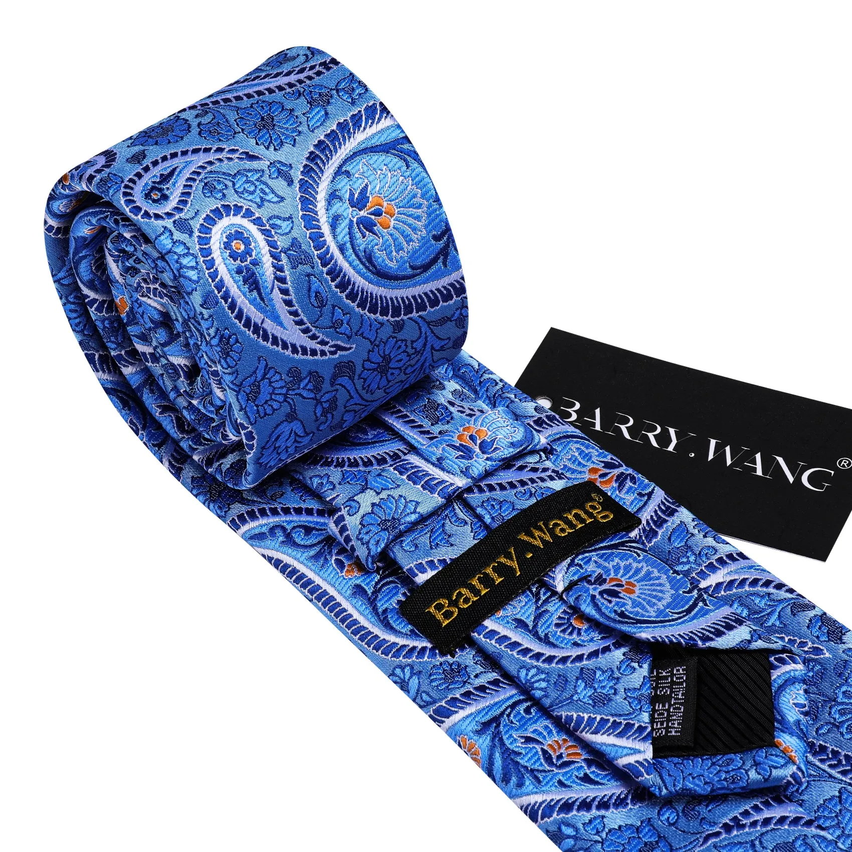 Barry Wang Slate Blue Tie SkyBlue Paisley Silk Tie Hanky Cufflinks Set sold by Barrywang product image thumbnail 4
