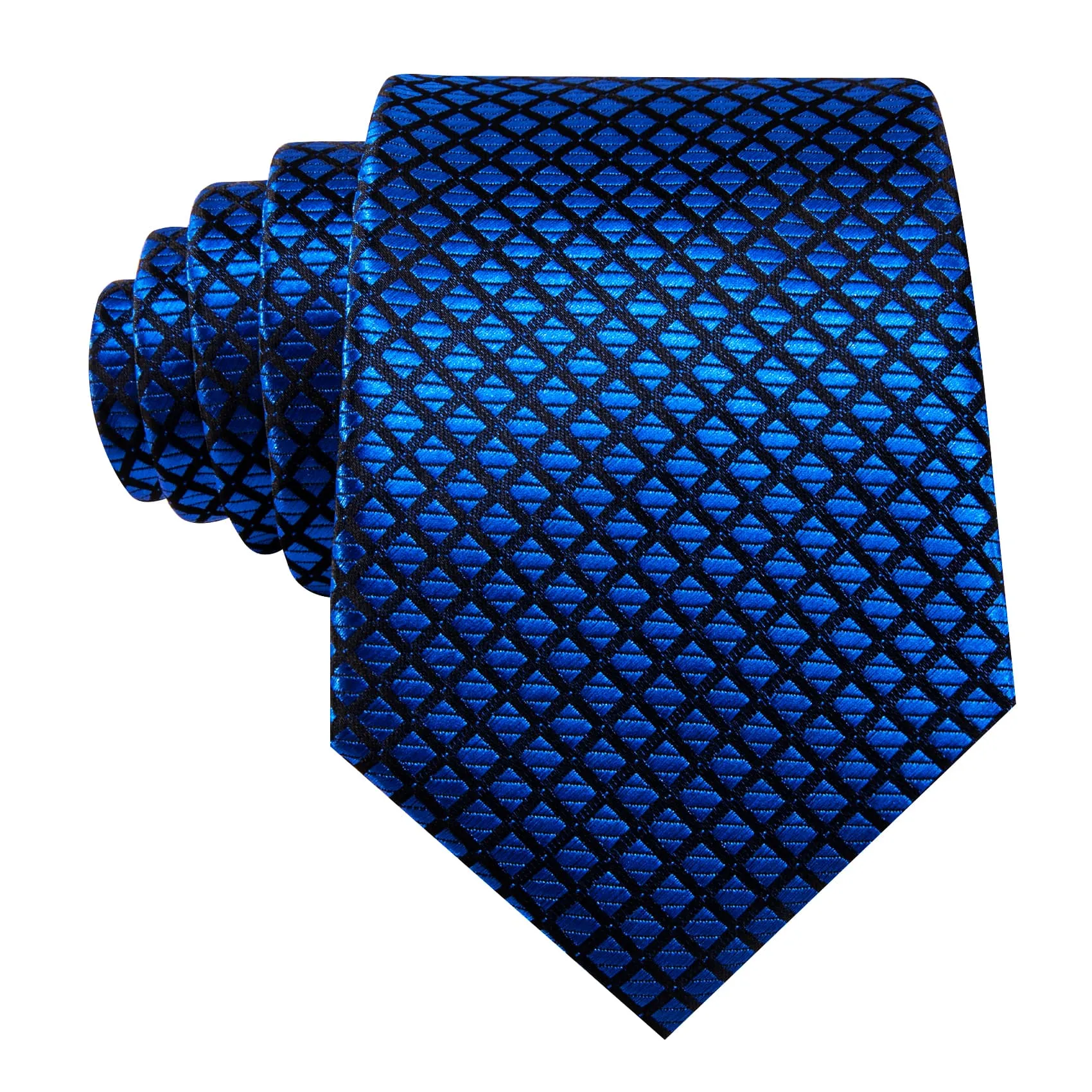 Barry. Wang Plaid Tie Blue Black Checkered Necktie and Cufflink Set sold by Barrywang product image thumbnail 3