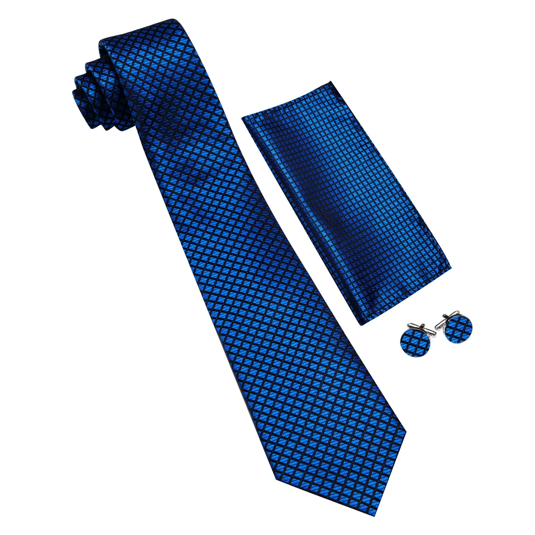 Barry. Wang Plaid Tie Blue Black Checkered Necktie and Cufflink Set sold by Barrywang product image thumbnail 5