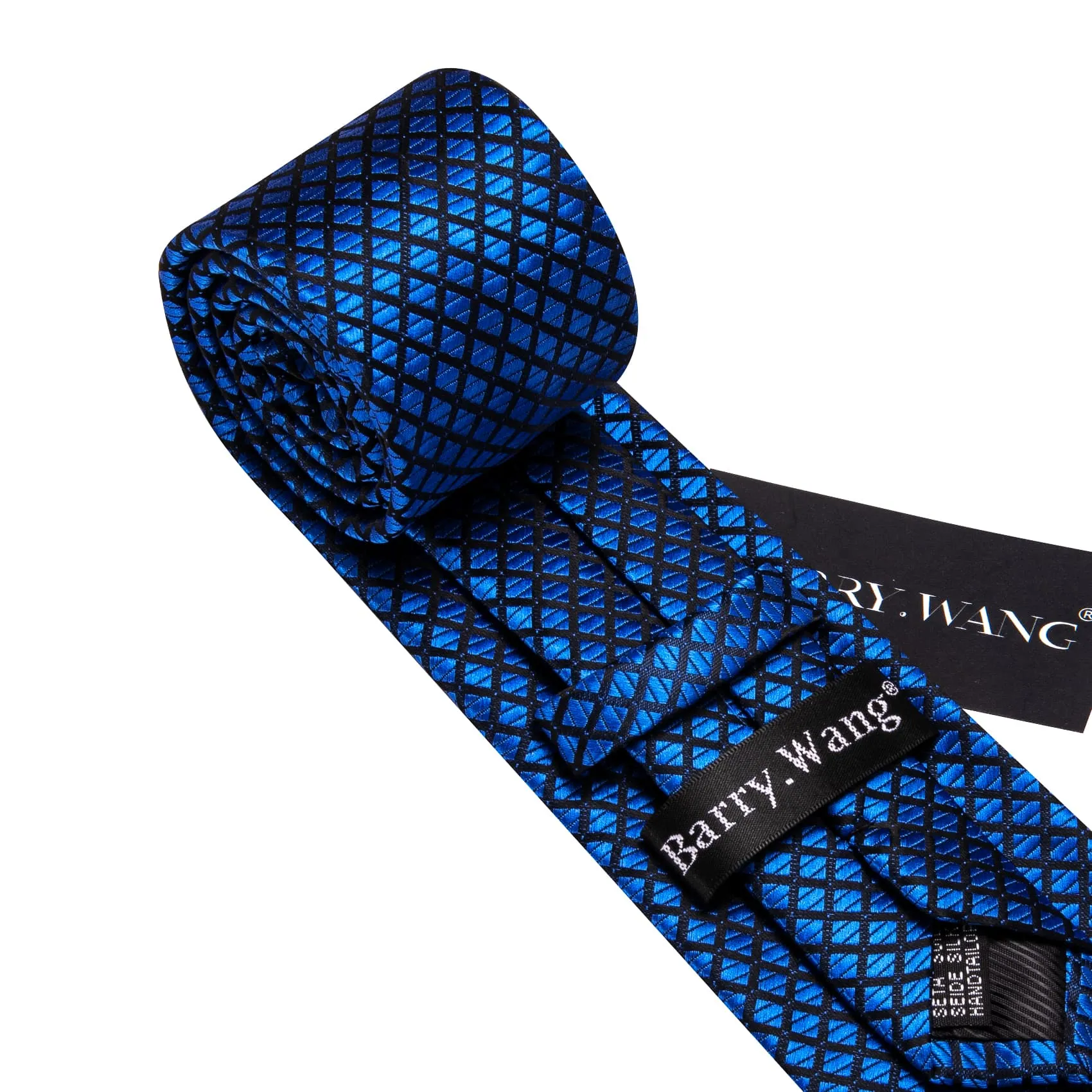 Barry. Wang Plaid Tie Blue Black Checkered Necktie and Cufflink Set sold by Barrywang product image thumbnail 4