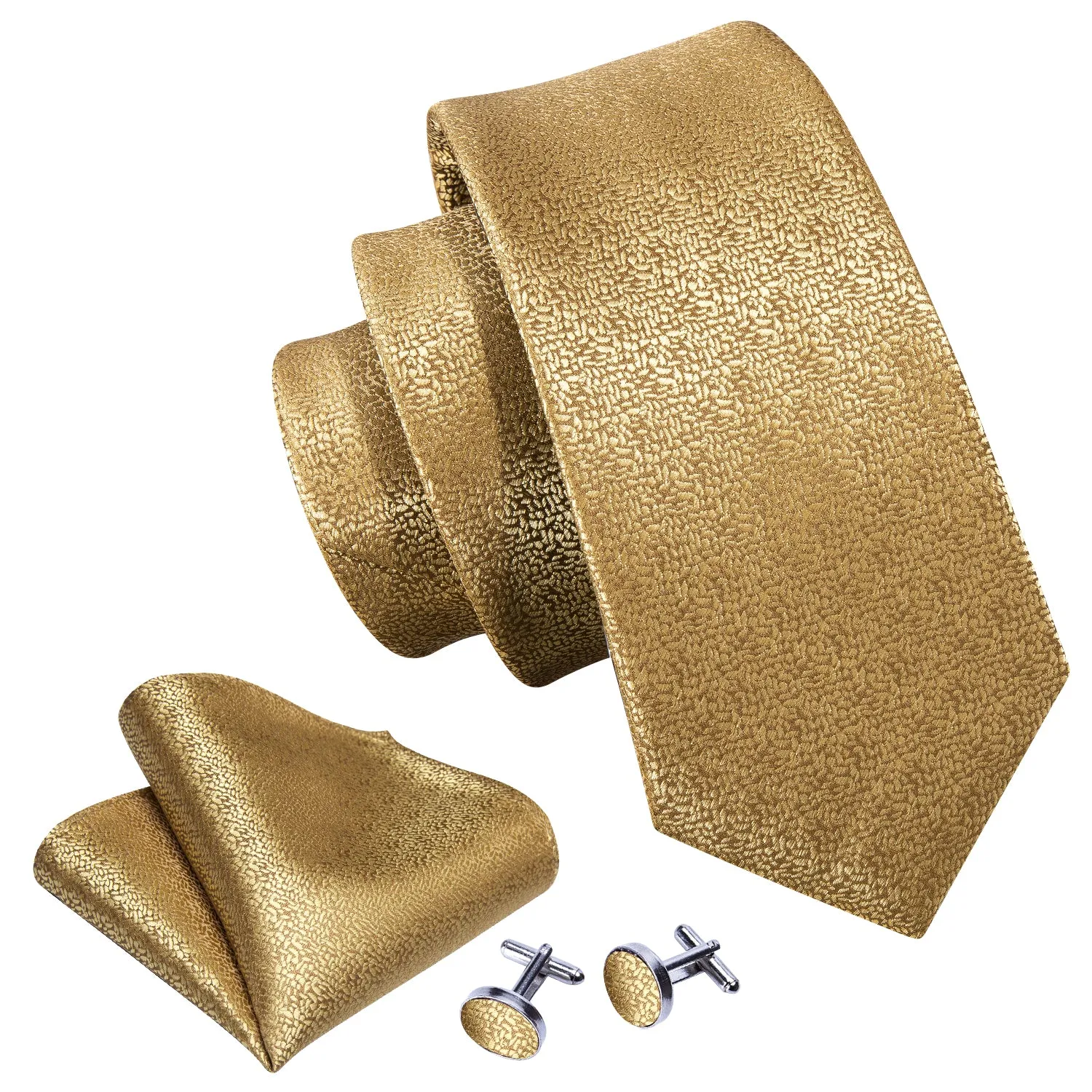 4PCS Gold Solid Silk Necktie Pocket Square Cufflinks Set sold by Barrywang product image thumbnail 3