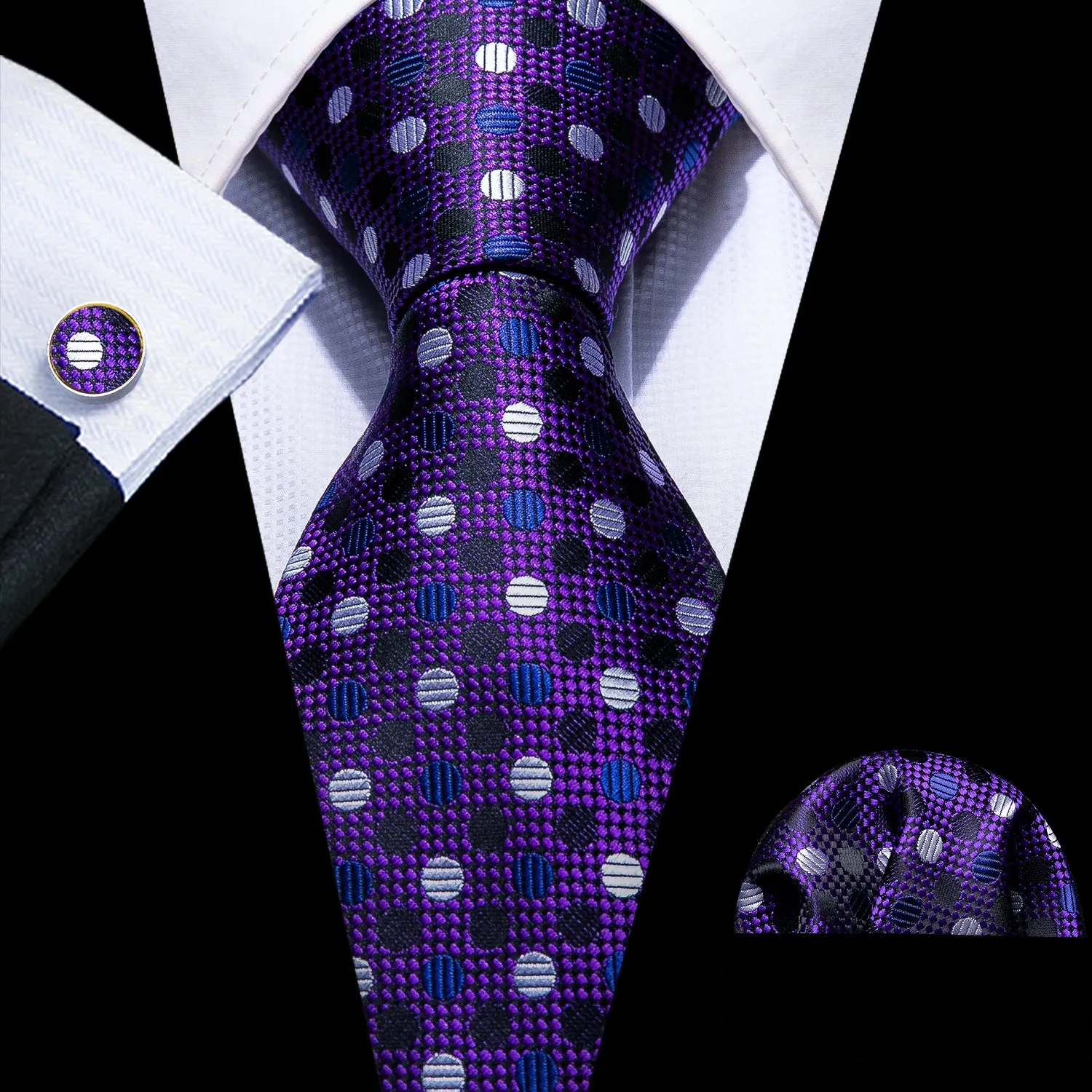 Barry. Wang White Polka Dot Purple Solid Silk Tie Hanky Cufflinks Set sold by Barrywang product image thumbnail 3