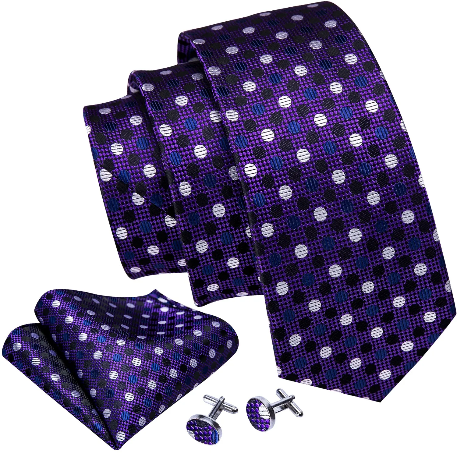 Barry. Wang White Polka Dot Purple Solid Silk Tie Hanky Cufflinks Set sold by Barrywang product image thumbnail 5