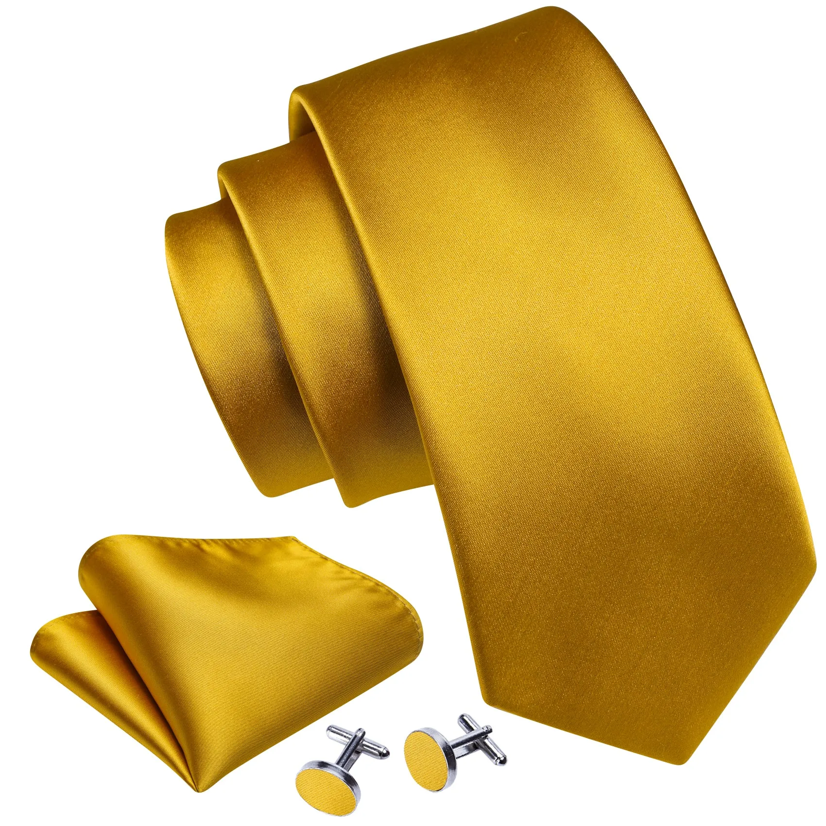 Barry. Wang Turmeric Solid Silk Tie Handkerchief Cufflinks Set For Men sold by Barrywang product image thumbnail 4