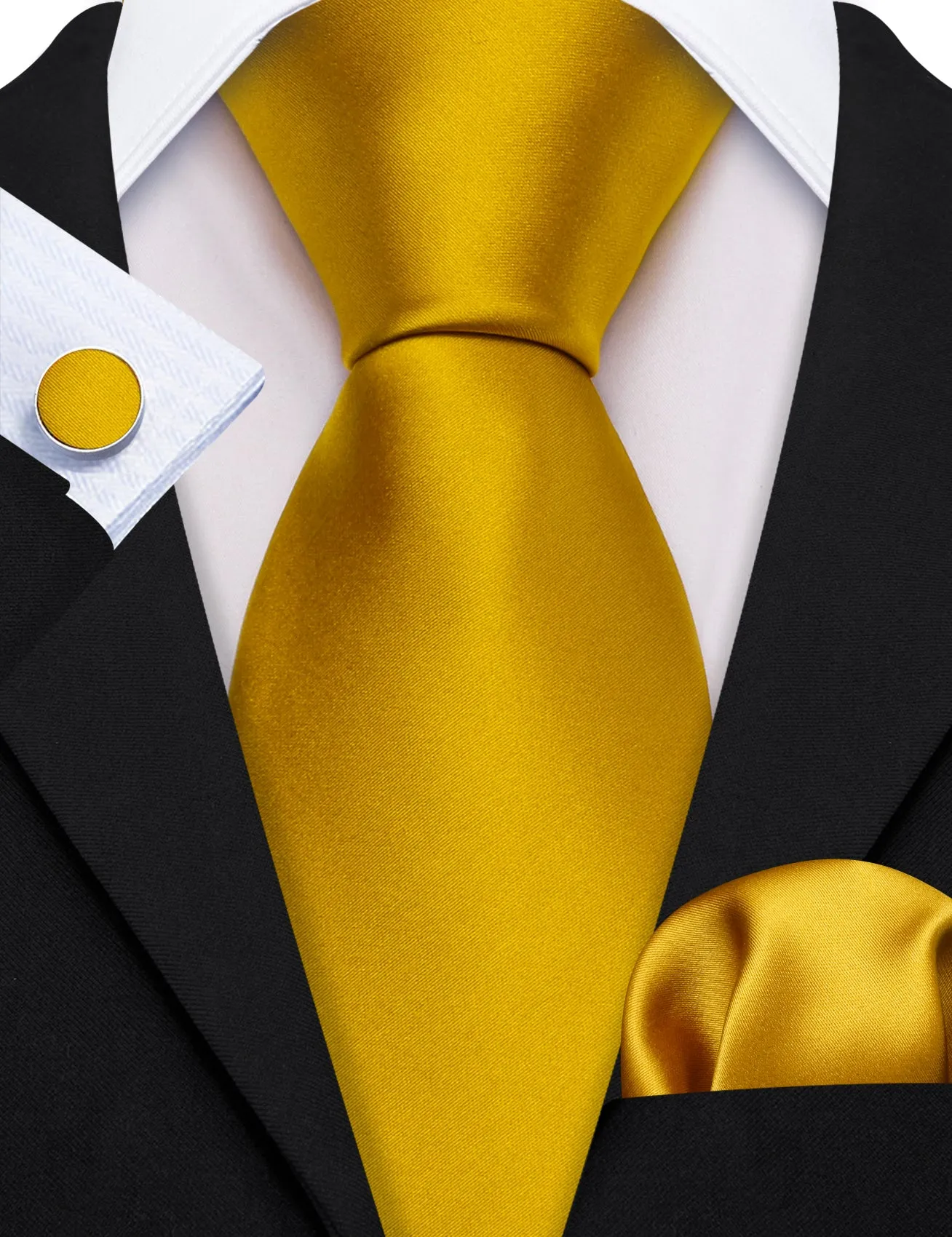 Barry. Wang Turmeric Solid Silk Tie Handkerchief Cufflinks Set For Men sold by Barrywang product image thumbnail 3