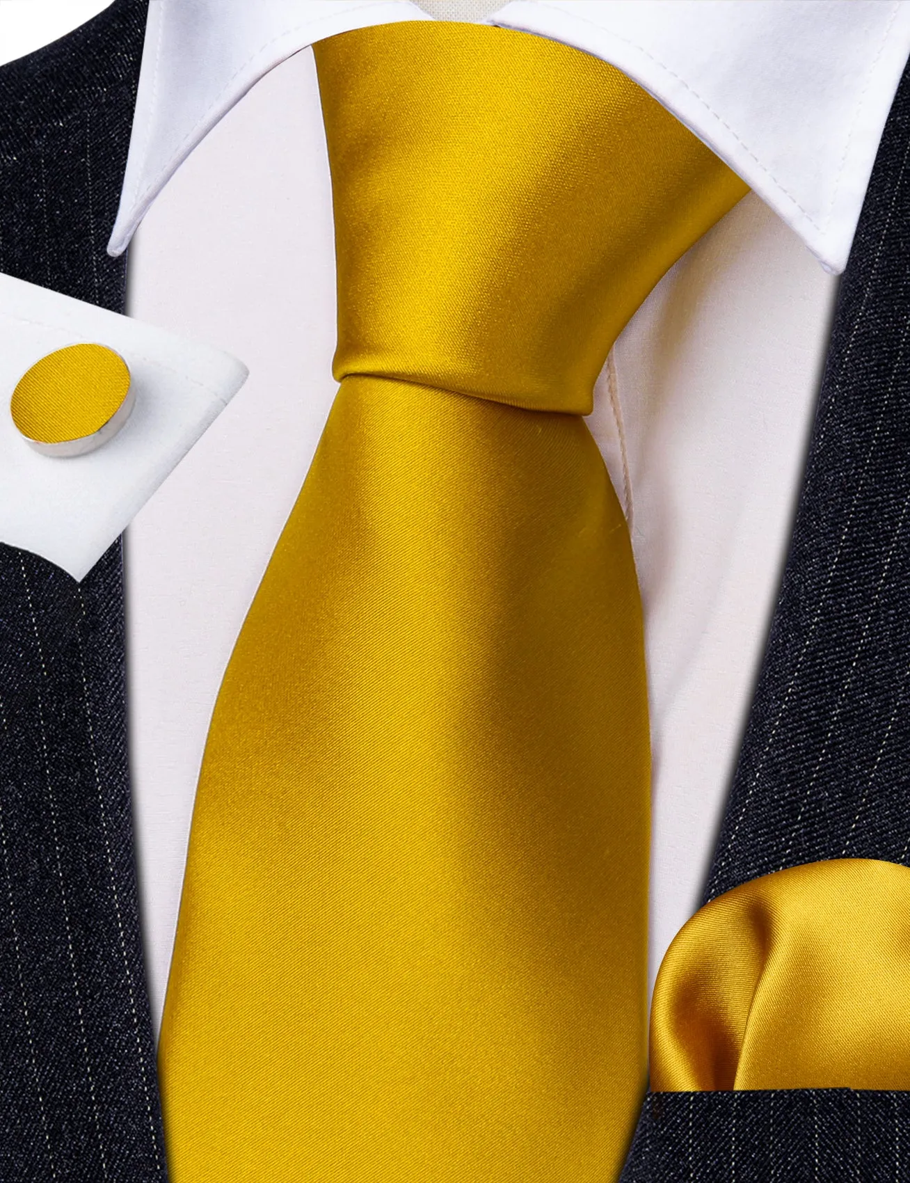 Barry. Wang Turmeric Solid Silk Tie Handkerchief Cufflinks Set For Men sold by Barrywang product image thumbnail 2