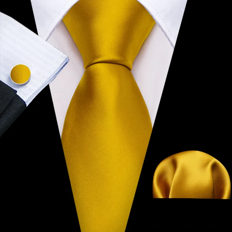 Barry. Wang Turmeric Solid Silk Tie Handkerchief Cufflinks Set For Men sold by Barrywang