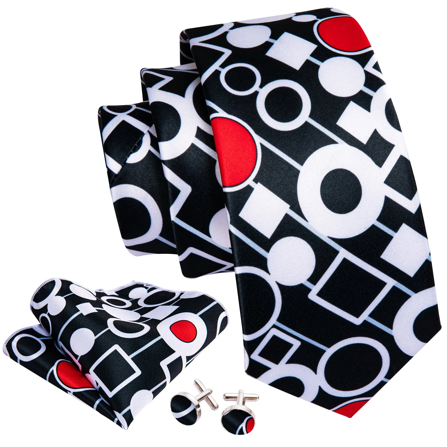 Barry. Wang Black White Red Novelty Silk Tie Hanky Cufflinks Set sold by Barrywang product image thumbnail 3
