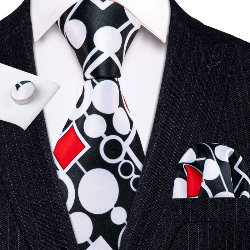 Barry. Wang Black White Red Novelty Silk Tie Hanky Cufflinks Set sold by Barrywang