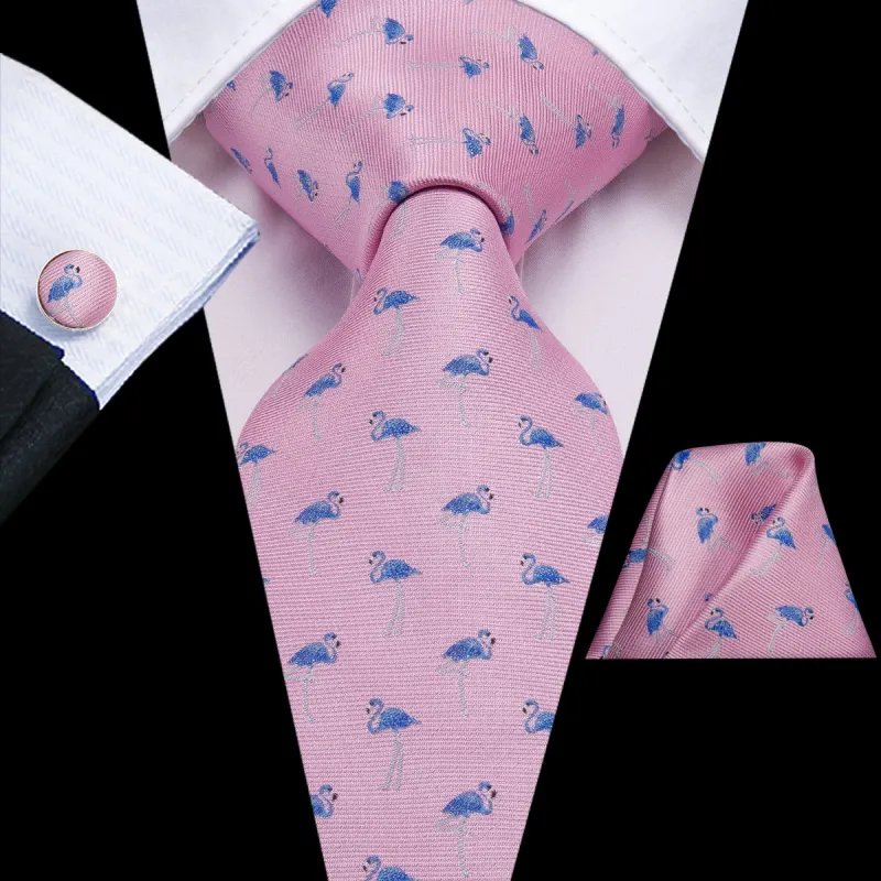 Flamingo Pink Tie Pocket Square Cufflinks Set sold by Barrywang