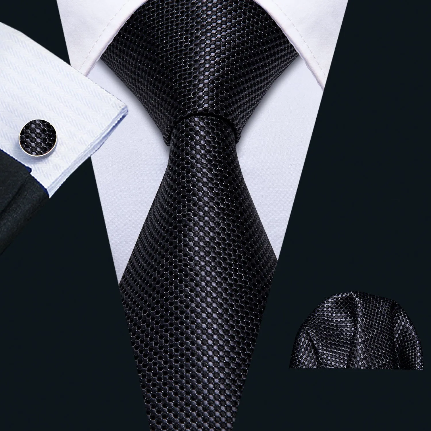 Black Striped Tie Hanky Cufflinks Set sold by Barrywang