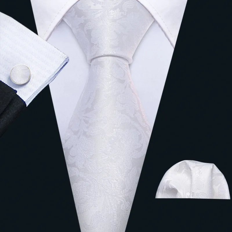 Barry. Wang White Floral Silk Tie Hanky Cufflinks Set sold by Barrywang