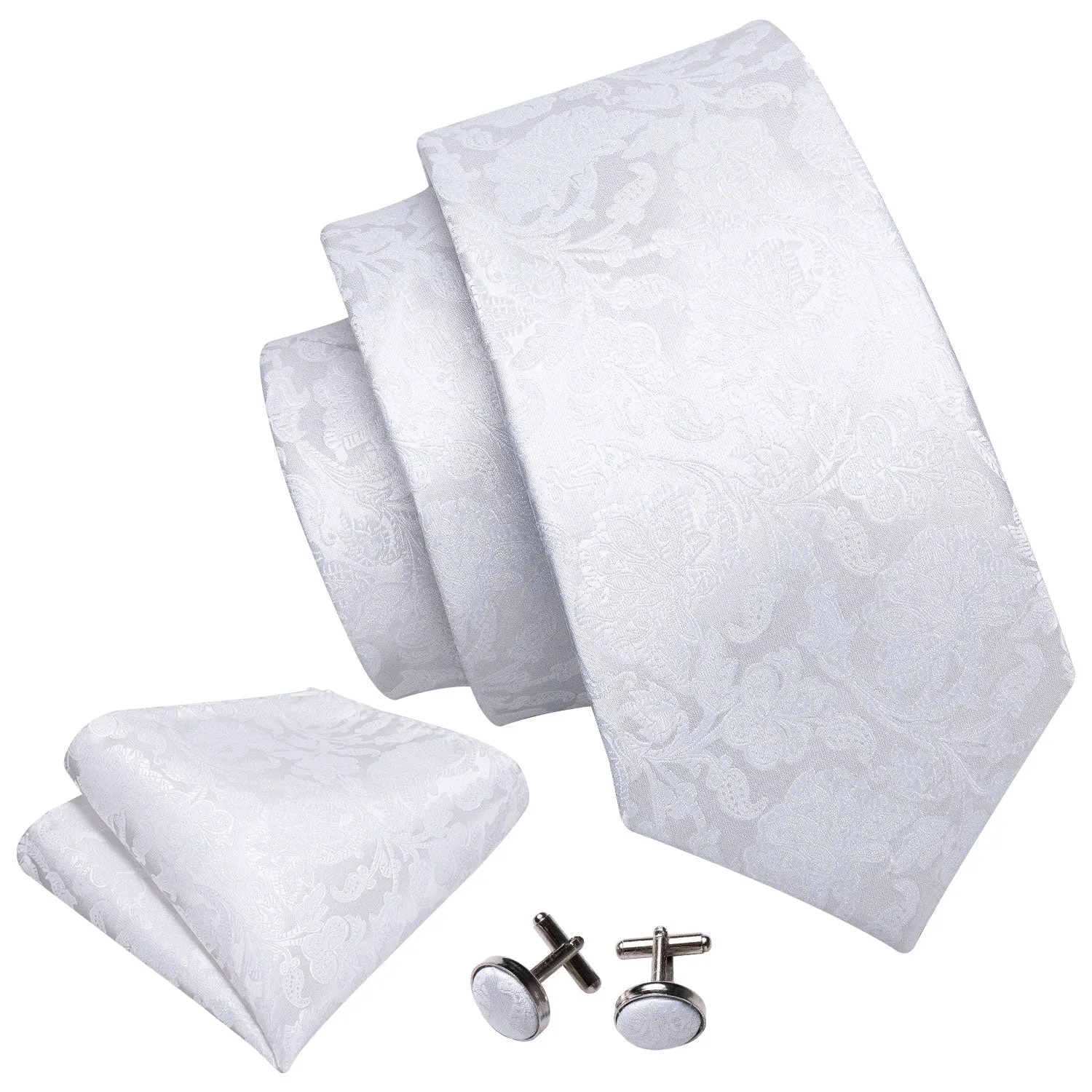 Barry. Wang White Floral Silk Tie Hanky Cufflinks Set sold by Barrywang product image thumbnail 2
