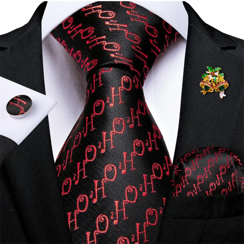 Barry. Wang Novelty Black Red Men's Tie Lapel Pin Brooch Silk Tie Pocket Square Cufflinks Set Wedding Business Party sold by Barrywang