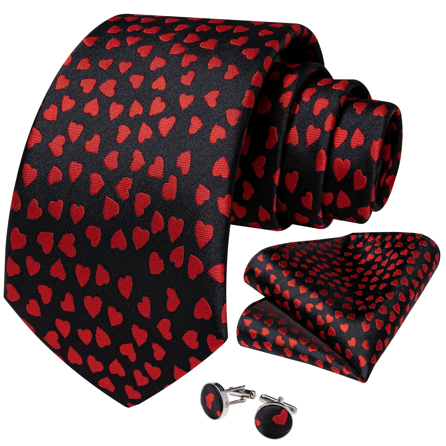 Christmas Red Black Love Men's Tie Lapel Pin Brooch Silk Tie Pocket Square Cufflinks Set Wedding Business Party sold by Barrywang product image thumbnail 4