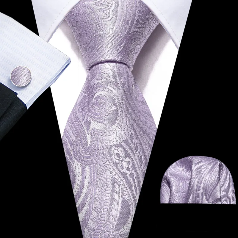 Barry. Wang Light Purple Paisley Silk Tie Hanky Cufflinks Set sold by Barrywang