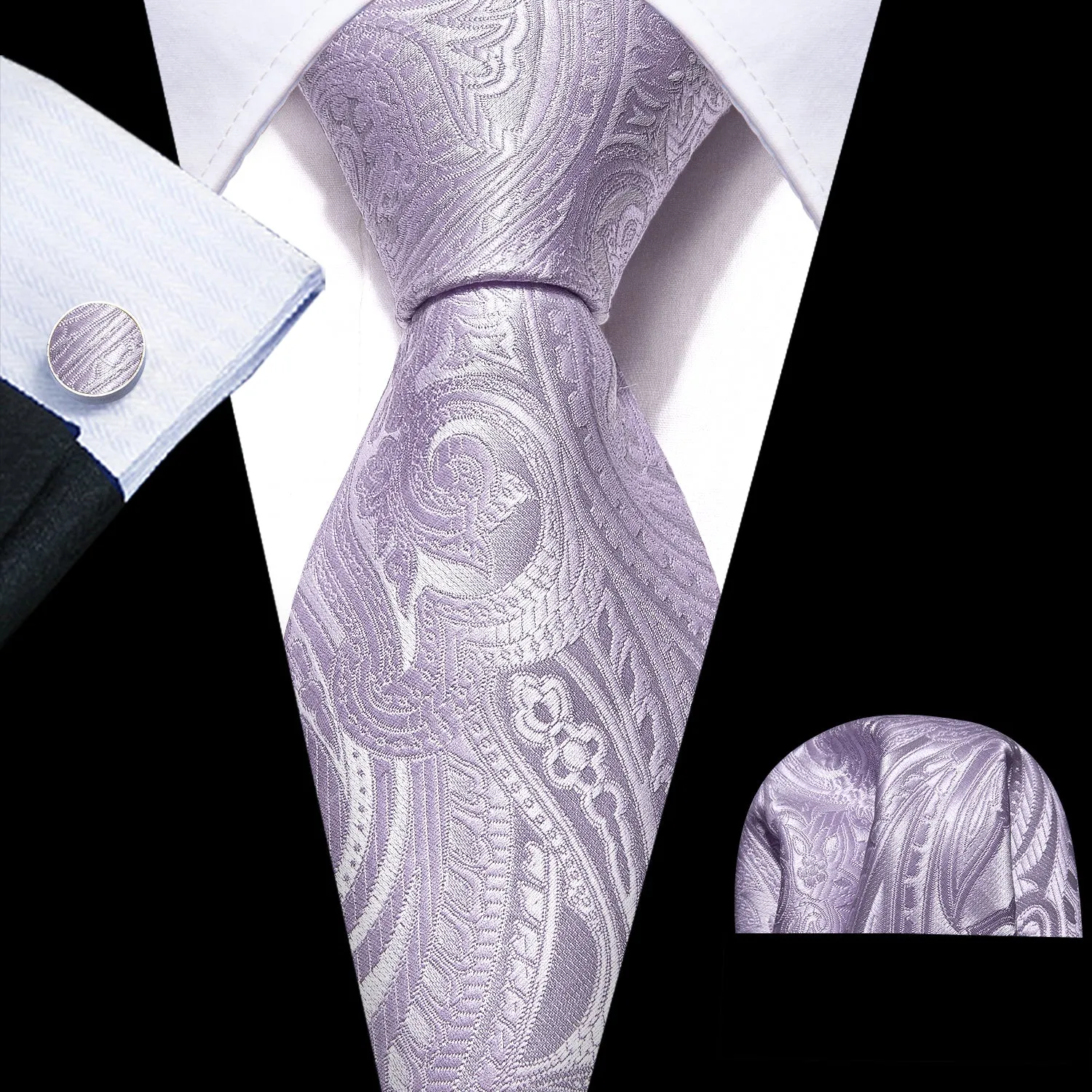 Barry. Wang Light Purple Paisley Silk Tie Hanky Cufflinks Set sold by Barrywang