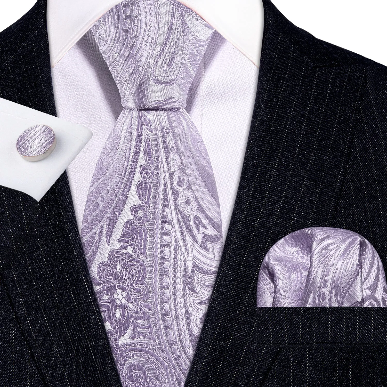 Barry. Wang Light Purple Paisley Silk Tie Hanky Cufflinks Set sold by Barrywang product image thumbnail 5
