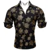Barry.wang Button Down Shirt Christmas Black Gold Snowflake Floral Silk Shirt sold by Barrywang