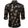 Barry.wang Button Down Shirt Christmas Black Gold Snowflake Floral Silk Shirt sold by Barrywang