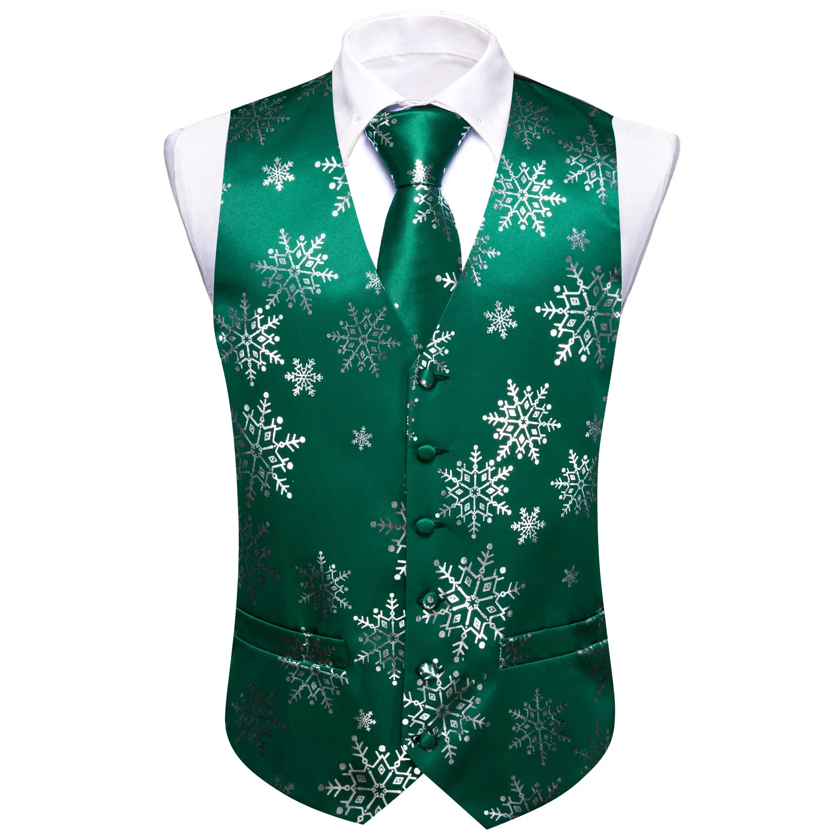 Christmas Green White Xmas Snowflake Waistcoat Vest Tie Hanky Cufflinks Set sold by Barrywang product image thumbnail 2