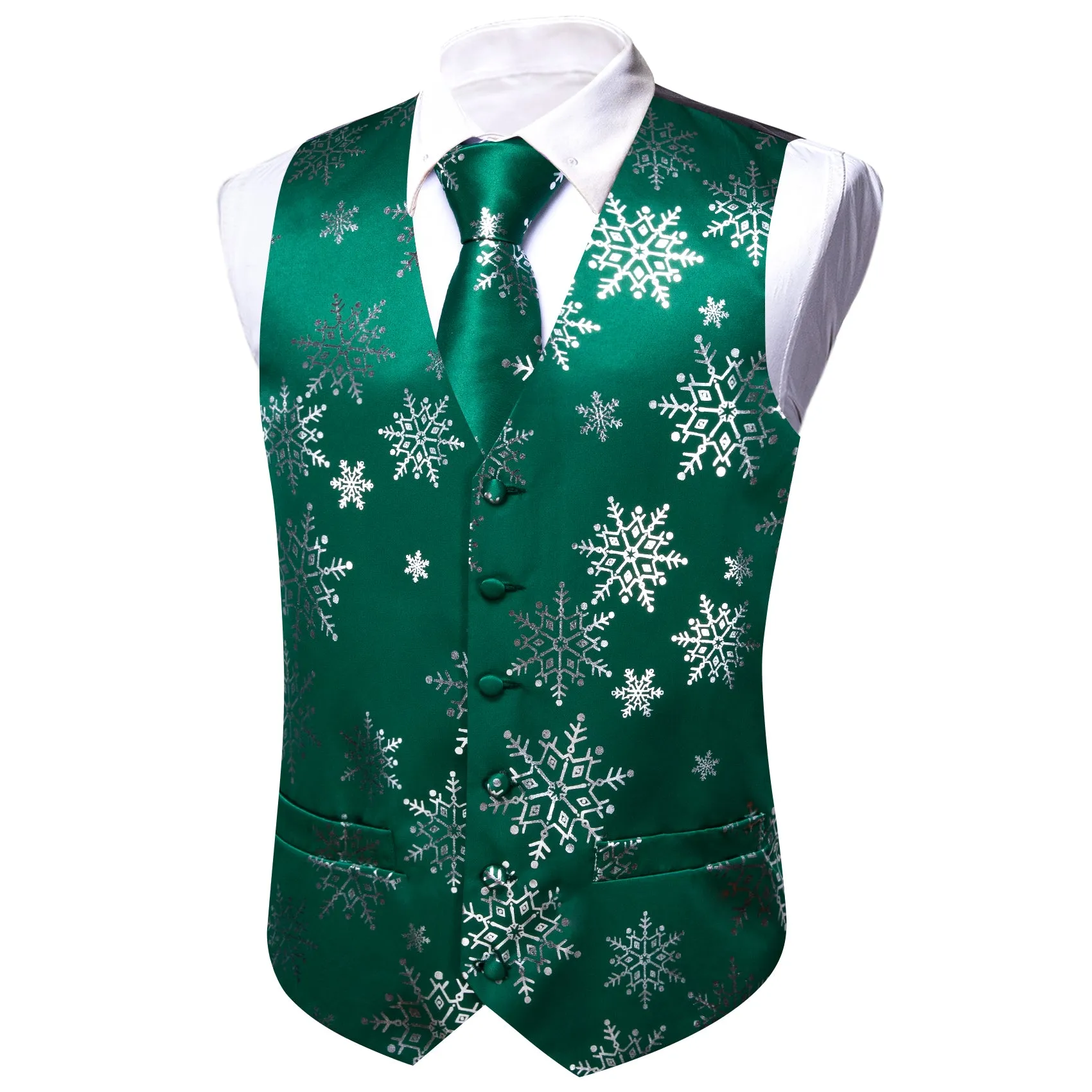 Christmas Green White Xmas Snowflake Waistcoat Vest Tie Hanky Cufflinks Set sold by Barrywang product image thumbnail 3