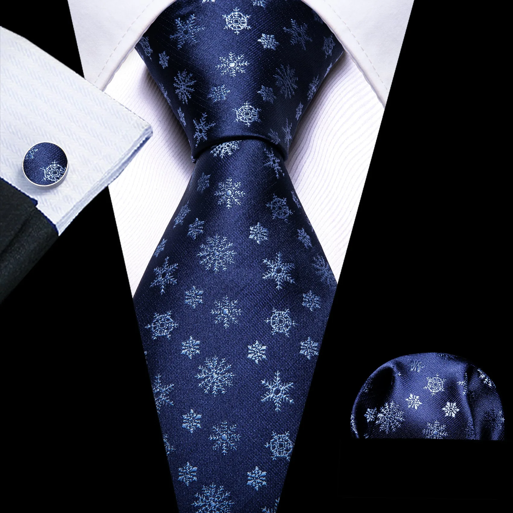 Barry. Wang Navy Blue White Christmas Elements Tie Hanky Cufflinks Set sold by Barrywang