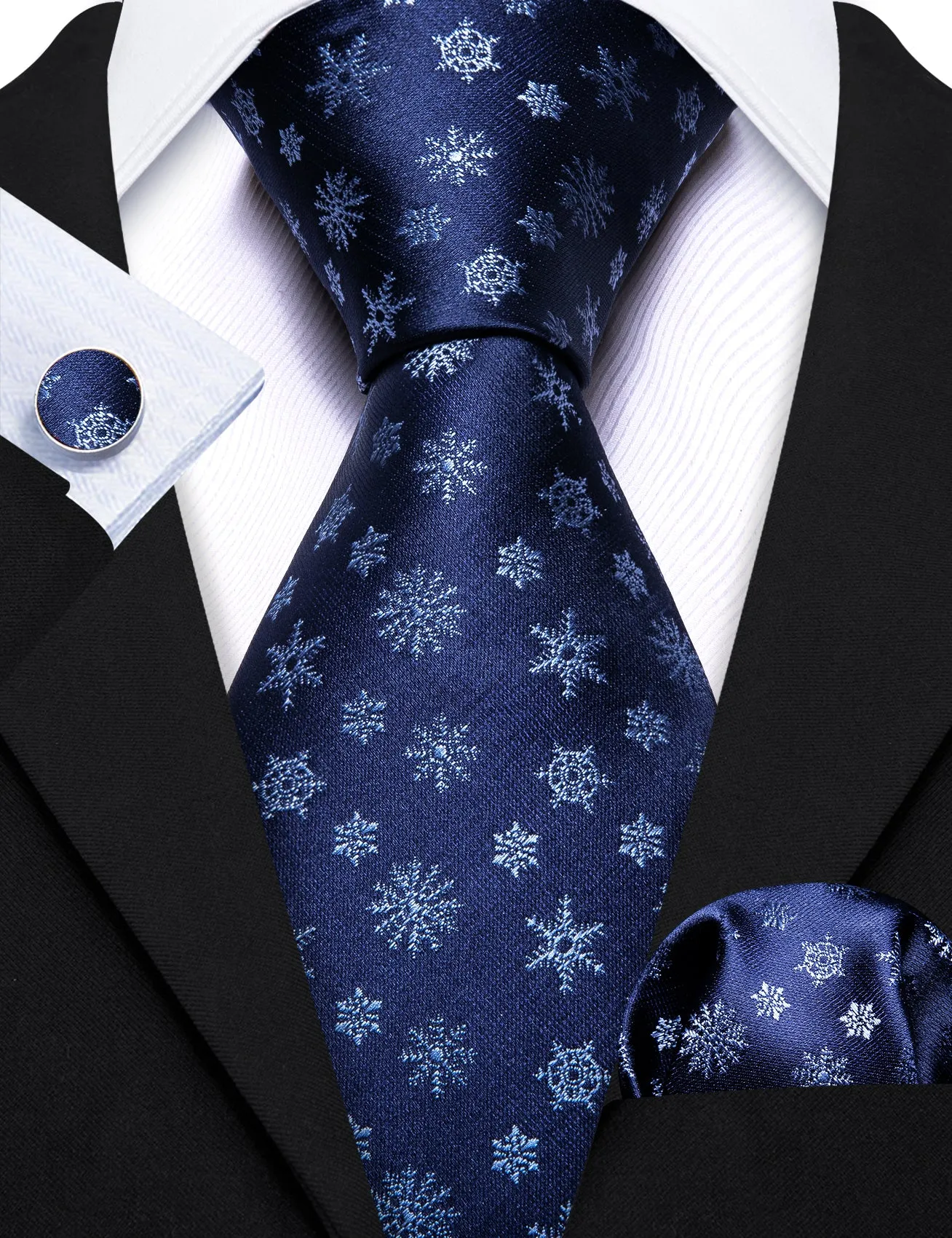 Barry. Wang Navy Blue White Christmas Elements Tie Hanky Cufflinks Set sold by Barrywang product image thumbnail 3