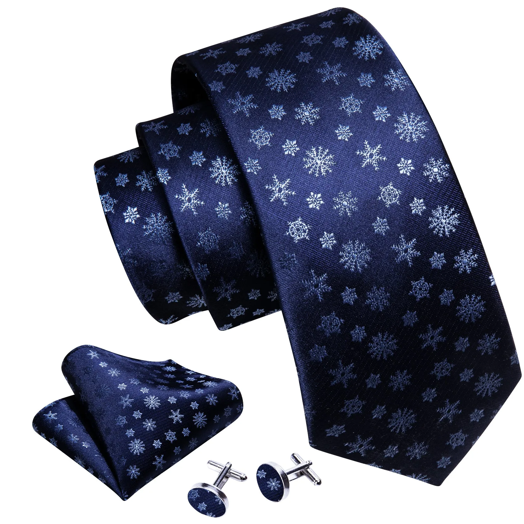 Barry. Wang Navy Blue White Christmas Elements Tie Hanky Cufflinks Set sold by Barrywang product image thumbnail 5