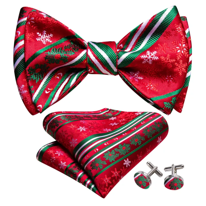 Christmas Red Snowflake Self Tied Bow Tie Hanky Cufflinks Set sold by Barrywang