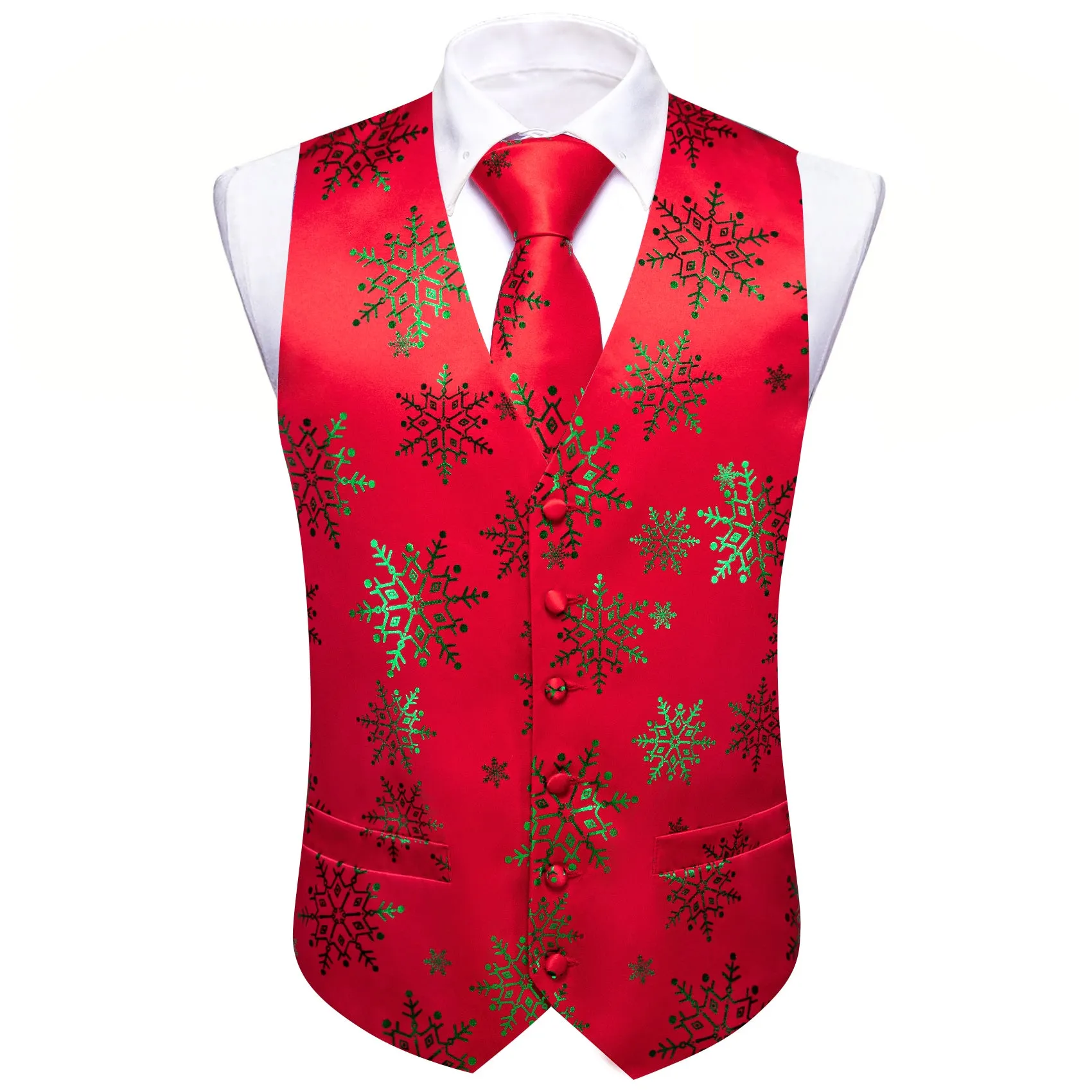 Christmas Green Red Xmas Snowflake Waistcoat Vest Tie Hanky Cufflinks Set sold by Barrywang product image thumbnail 2