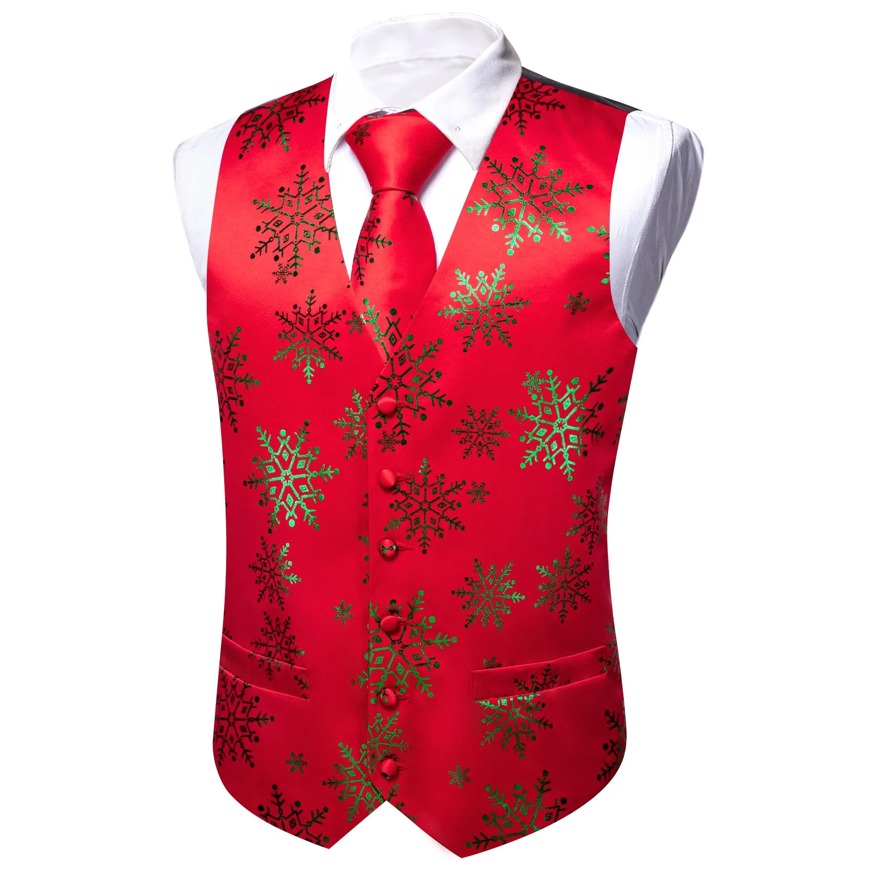 Christmas Green Red Xmas Snowflake Waistcoat Vest Tie Hanky Cufflinks Set sold by Barrywang product image thumbnail 3