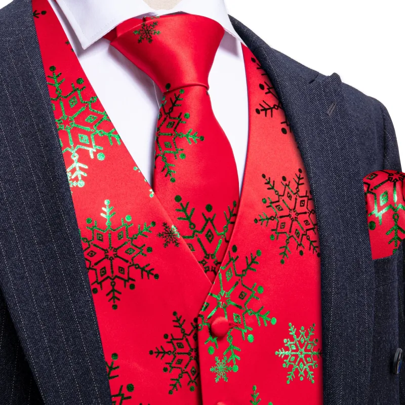 Christmas Green Red Xmas Snowflake Waistcoat Vest Tie Hanky Cufflinks Set sold by Barrywang