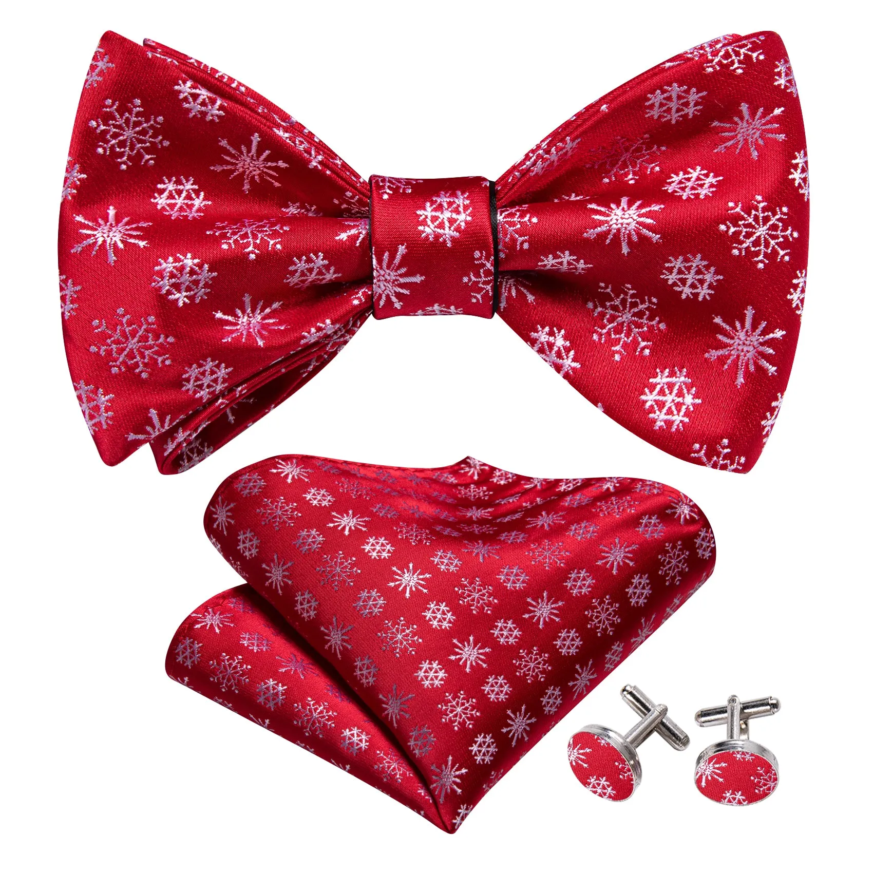 Christmas Red White Snowflake Silk Self Tie Bow Tie Hanky Cufflinks Set sold by Barrywang product image thumbnail 2