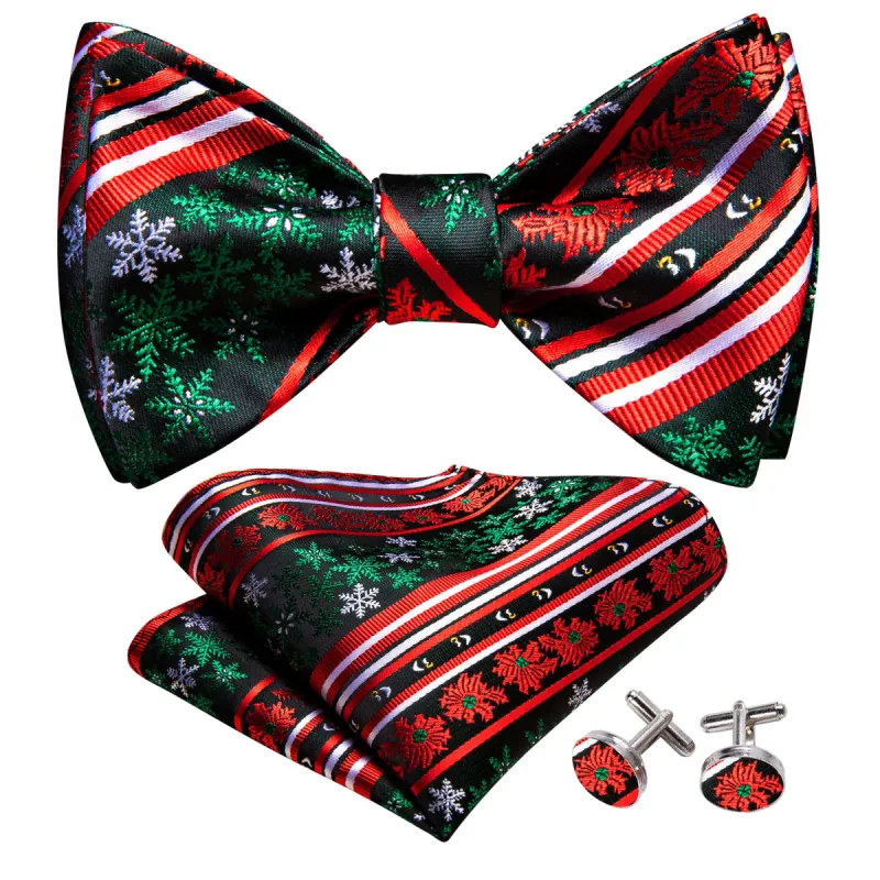 Christmas Green Red Snowflake Self Tied Bow Tie Hanky Cufflinks Set sold by Barrywang