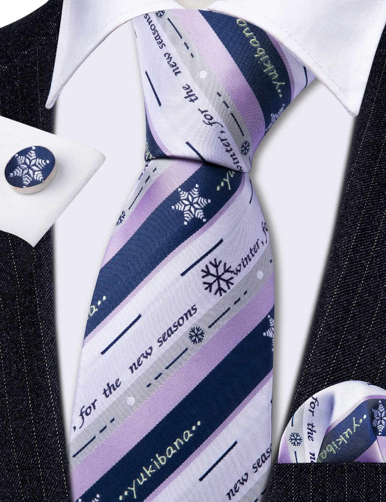 Christmas Snow Pattern Mens Striped Ties Necktie Handkerchief Cufflinks sold by Barrywang product image thumbnail 5