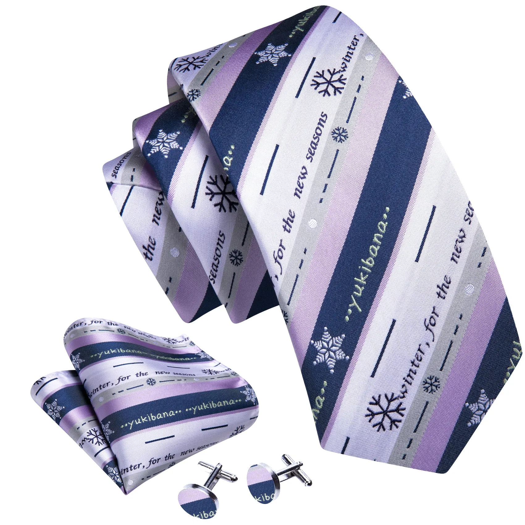 Christmas Snow Pattern Mens Striped Ties Necktie Handkerchief Cufflinks sold by Barrywang product image thumbnail 2