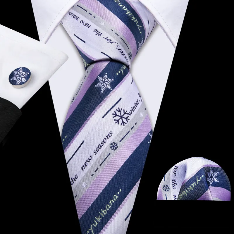 Christmas Snow Pattern Mens Striped Ties Necktie Handkerchief Cufflinks sold by Barrywang