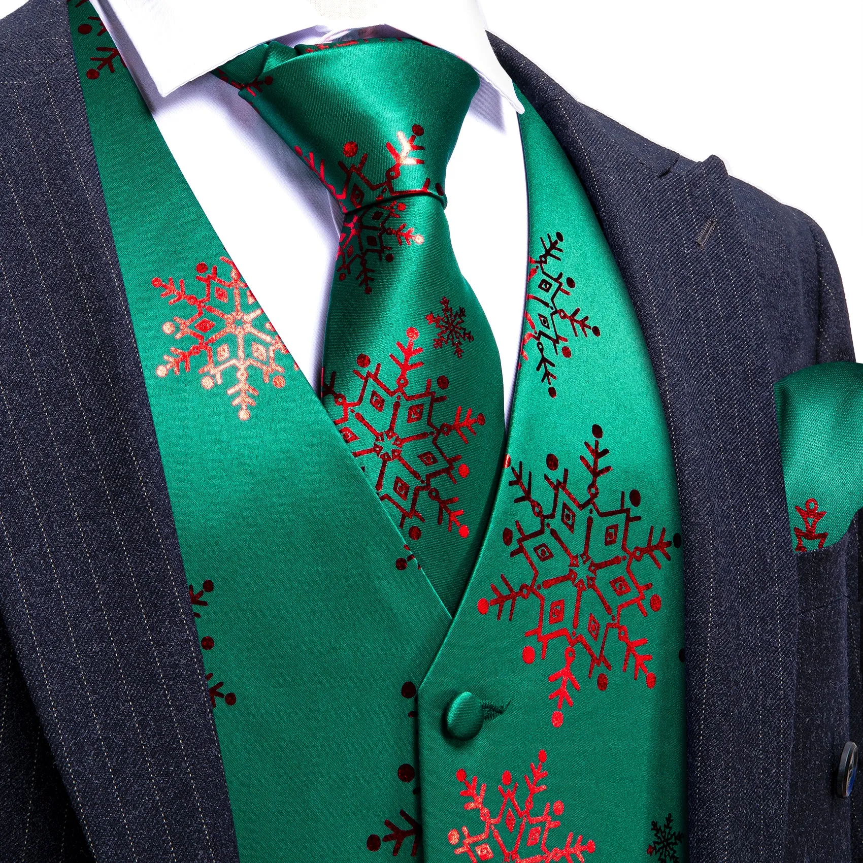 Christmas Green Red Xmas Snowflake Waistcoat Vest Tie Hanky Cufflinks Set sold by Barrywang
