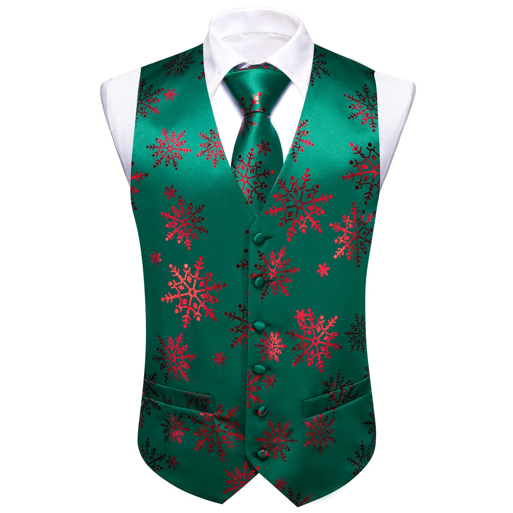 Christmas Green Red Xmas Snowflake Waistcoat Vest Tie Hanky Cufflinks Set sold by Barrywang product image thumbnail 2