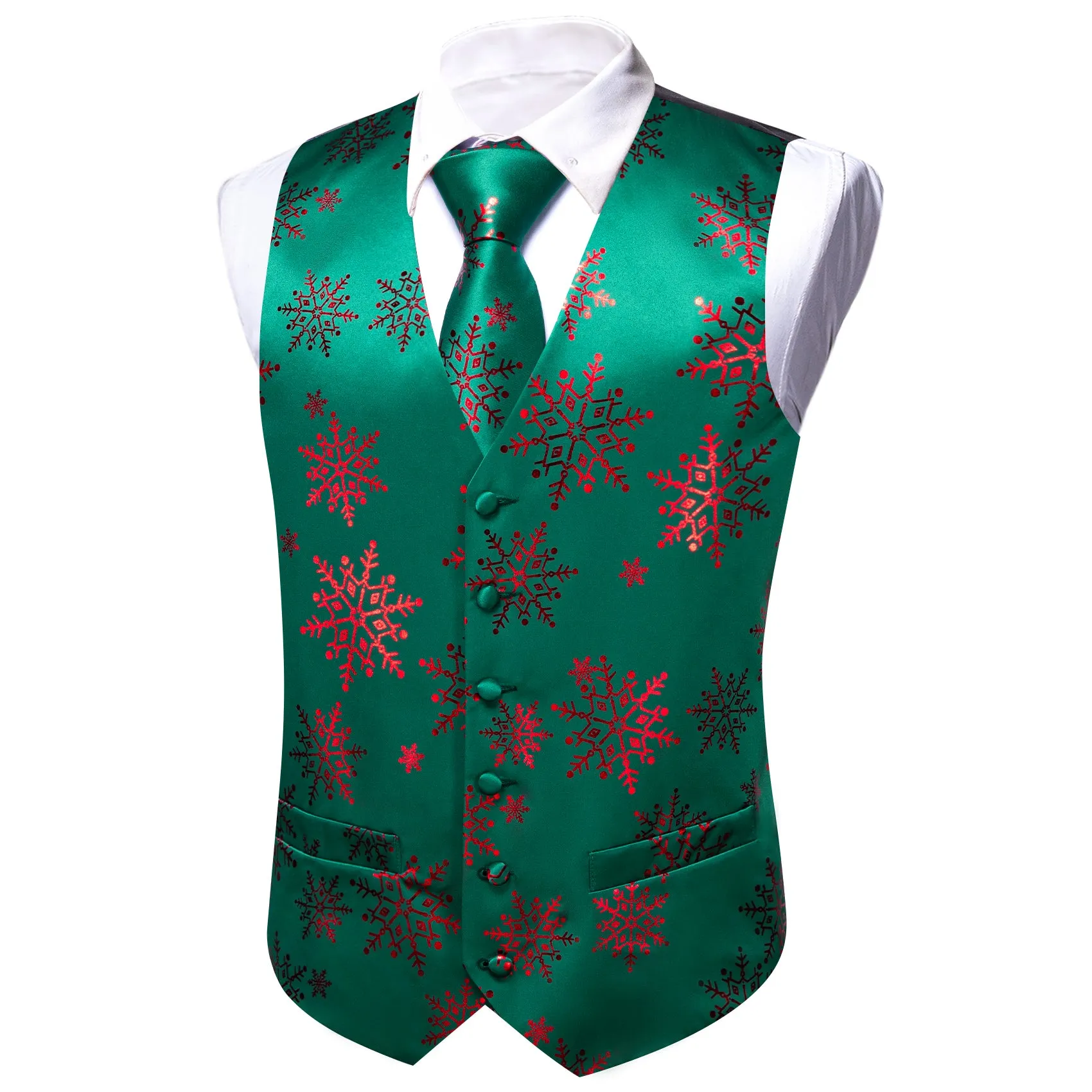 Christmas Green Red Xmas Snowflake Waistcoat Vest Tie Hanky Cufflinks Set sold by Barrywang product image thumbnail 3